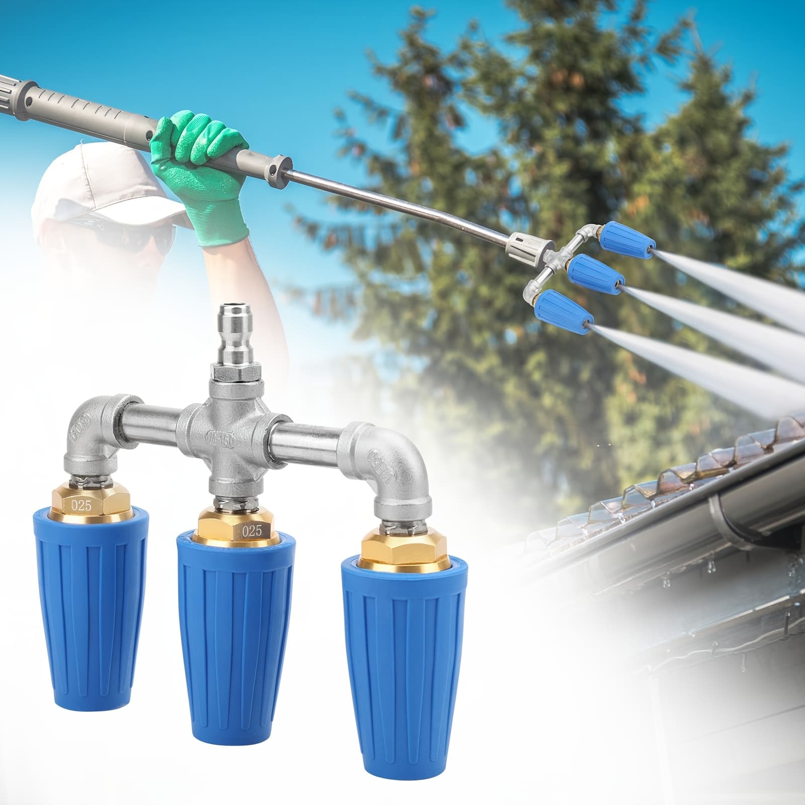 TEMU Universal Pressure Washer Nozzle, Quick Connect Rotating 3-stream Spray, 4000psi 4-6gpm With 1/4 Inch Quick Connect, Ideal For Gardening, Car Cleaning