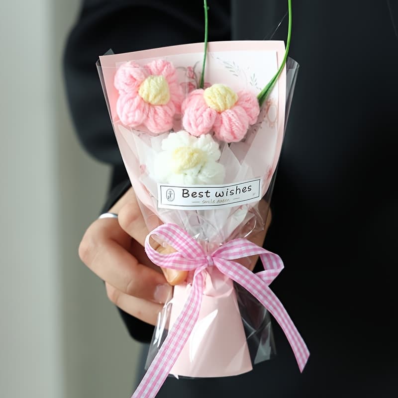 TEMU 1pc Mini Artificial Flower Bouquet Strap Bag - Miniature Spring Flower Gift Suitable For Valentine's Day, , Graduation - Compact Tabletop Bouquet, Decorative For Girlfriend, Wife, Mom (no Plants)