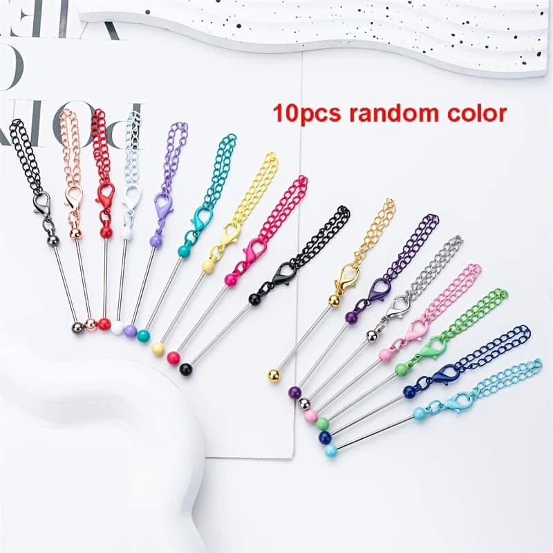TEMU 10pcs Random Color Diy Beadable Blank Keychains With Chain For Diy Cup Universal Fit Metal Beaded Keychain Pendant For Cup Chain Decoration Bag Accessories