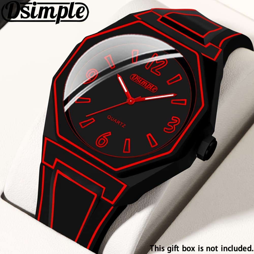 TEMU [ For Men] 1pc Fashion Unisex Creative Wrist Watch, Red Silicone Strap, Round Dial, Quartz Watch, Student | Casual | Outdoor Must Have, Best Gift