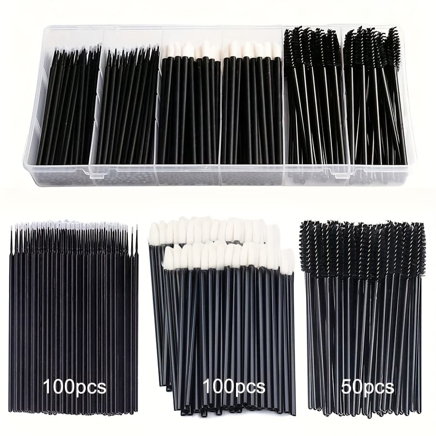 TEMU 250pcs Makeup Tools Kit Eyebrow Brush Eyelash Mascara Wands Lipstick Lip Brush Disposable Eyeliner Eyeshadow Lash Extension Applicators Makeup Accessories With Organizer Container Box