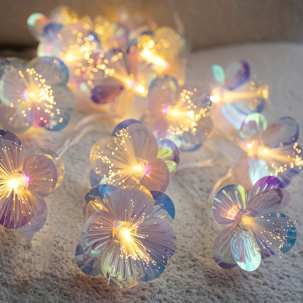 TEMU Fiber Optic Flower String Lights, 118-inch 20led Flower Ring Light String, Room, Birthday, Wedding, Christmas, Easter, Party Colored Lights (warm White), Battery-powered (battery-free)