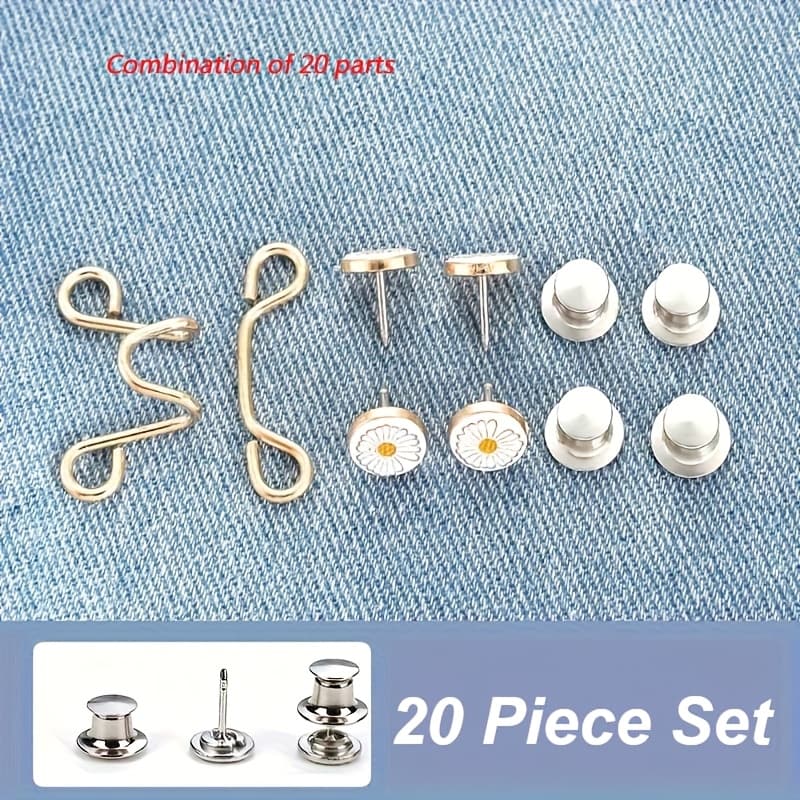 TEMU 20pcs Adjustable Jeans Waistband Tightener Set | Women's Fashion Metal Pins, Durable Adjuster, Seamless Enhancer, , Durable Connector, Jeans Crotch Waist Adjustment