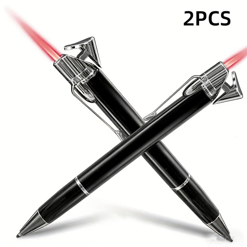 TEMU (contains No Butane)2pcs Novelty Ballpoint Pen With Adjustable Flame Lighter, Portable Refillable Windproof Butane Lighter, Suitable For Camping, Barbecues, Kitchen Baking, And As A Gift For Men