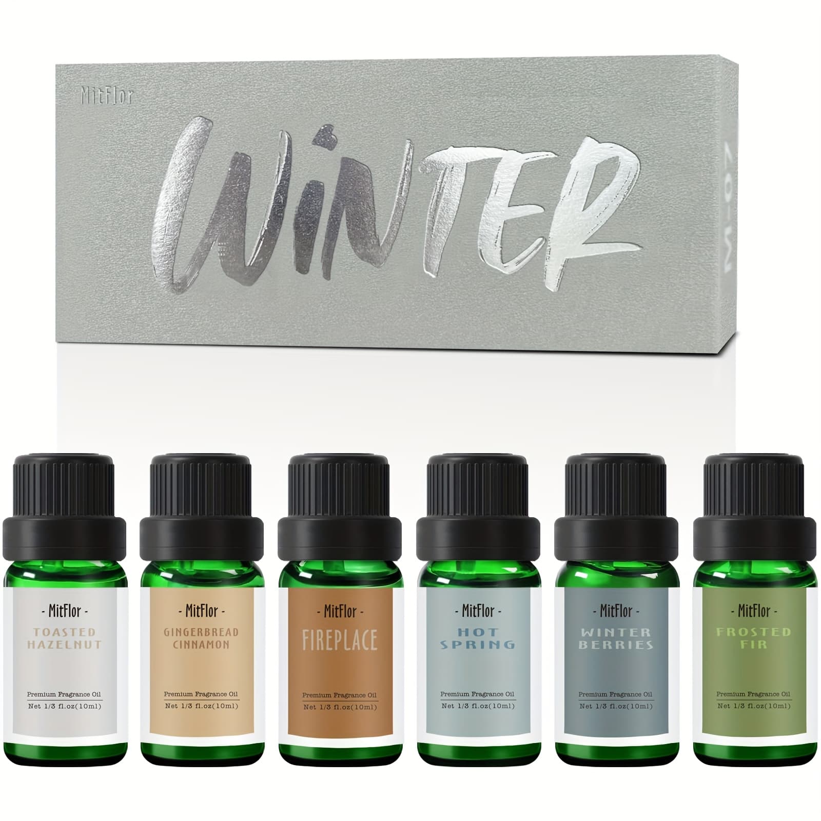TEMU 6x10ml Winter Fragrance Oils, Mitflor Holiday Essential Oils For Home Diffusers, Candle Making Scents, Premium Christmas Gift Set, Winter Berries, Gingerbread Cinnamon