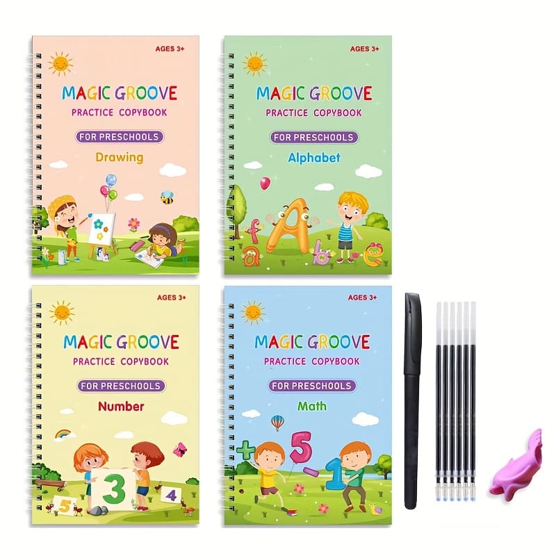 TEMU Children's Scribe Book: Reusable Preschool , Learn To Write Numbers Letters Tracing, Ages 3-8, 4 Books + 1 Pen + 5 Refills + 1 Pen Holder, For Your Child