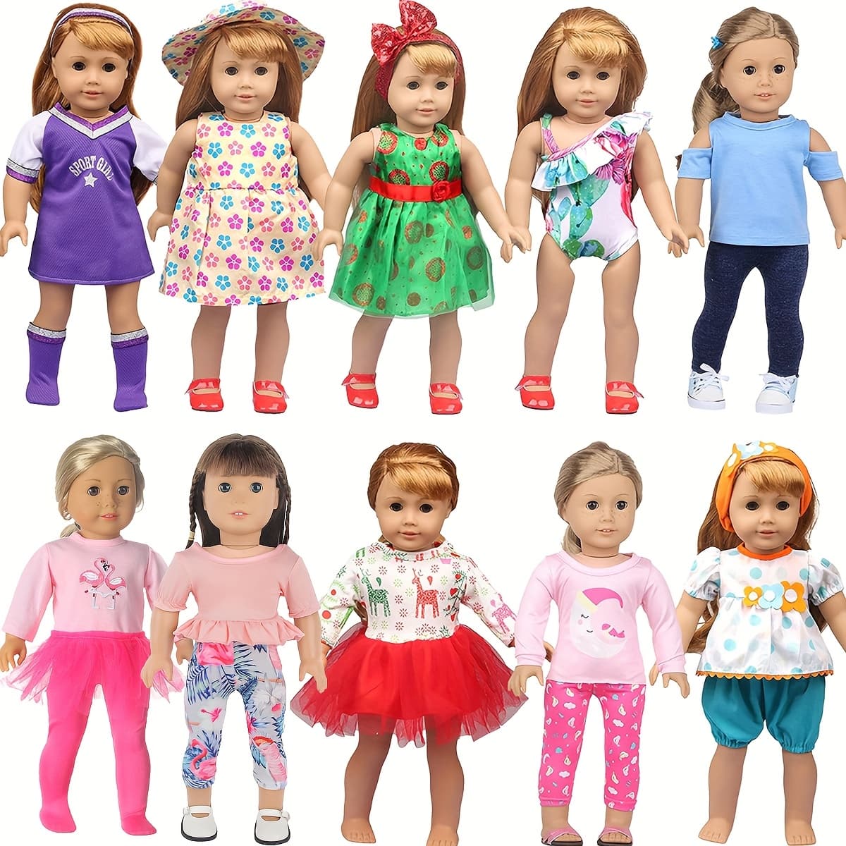 TEMU 10 Sets Of Doll Clothes, Suitable For 18-inch Dolls, Doll Swimsuits, Doll Pajamas, Doll Sports Clothes, D0ll Skirts, Doll Casual Suits, Doll Dance Clothes, Multi-style Doll Clothes Sets.