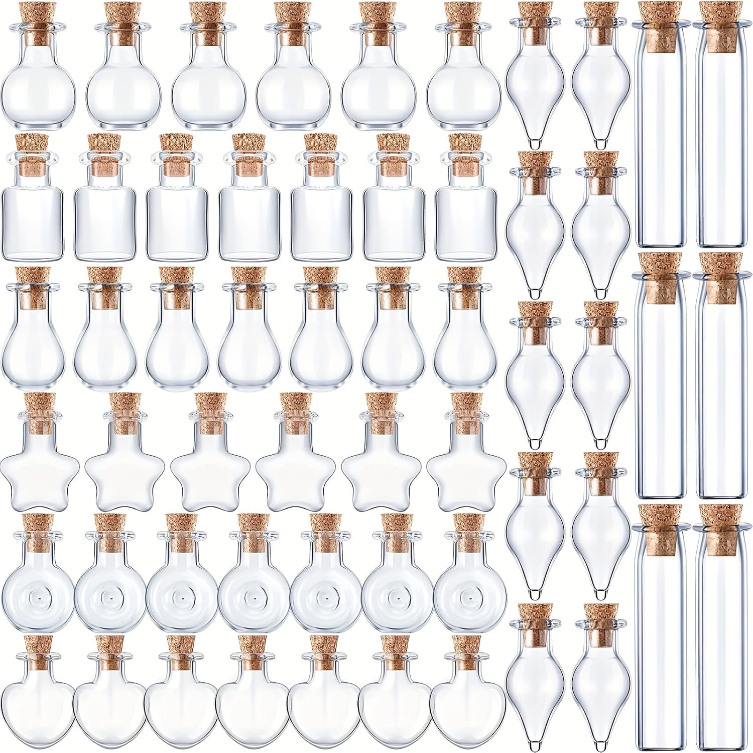 TEMU 80pcs Wishing Bottle Glass Cork Bottles Tiny Wishing Drifting Bottle Mini Small Glass Jars Bottles 8 Shapes For Wedding Party Diy Decoration Bead Containers Arts And Crafts Diy Projects