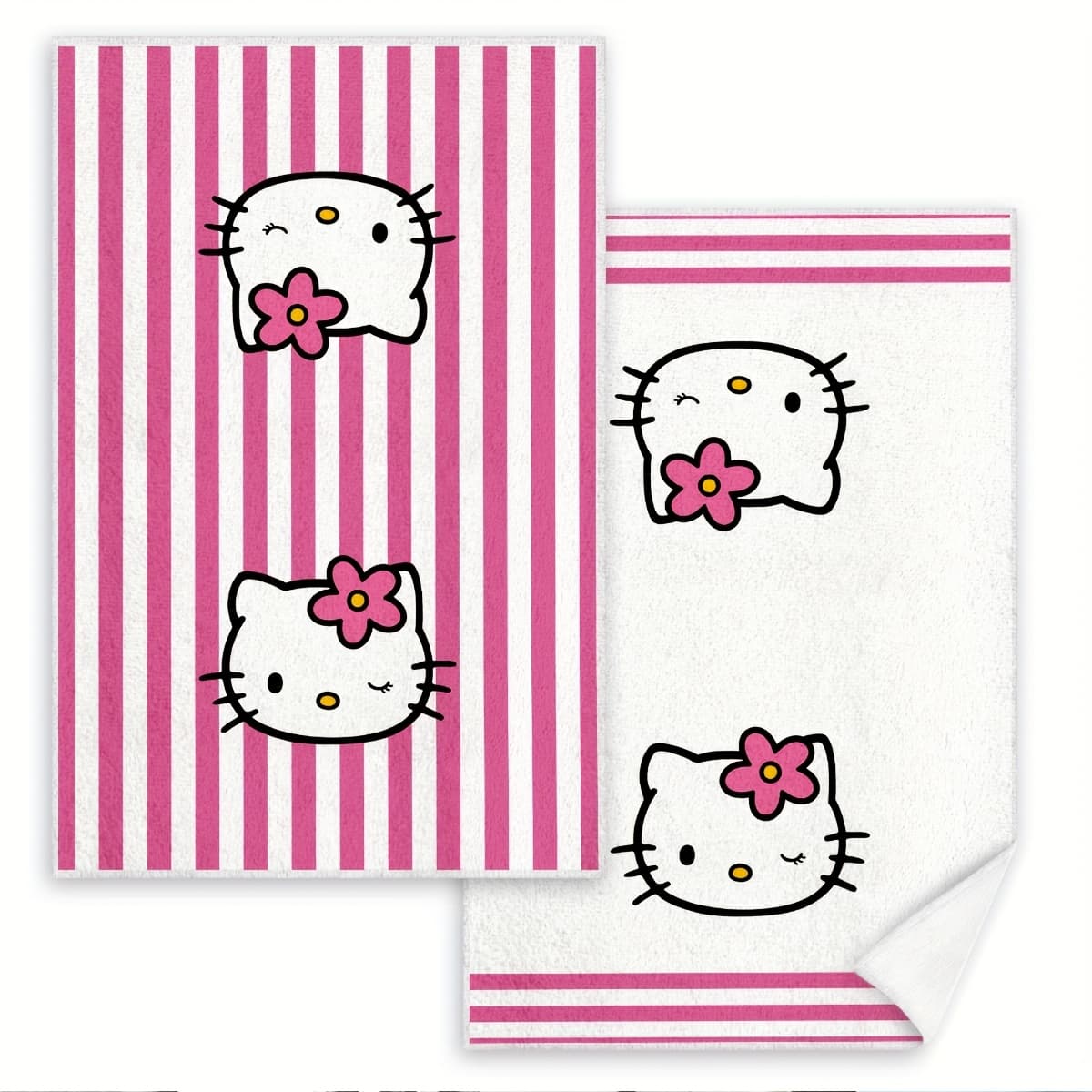 TEMU 2pcs Character Christmas Gift Pink Stripe Hello Kitty Pattern Soft Absorbent Bathroom Hand Towels. Stylish Bathroom Accessories, Bathroom Decoration, Ideal Housewarming Gifts.