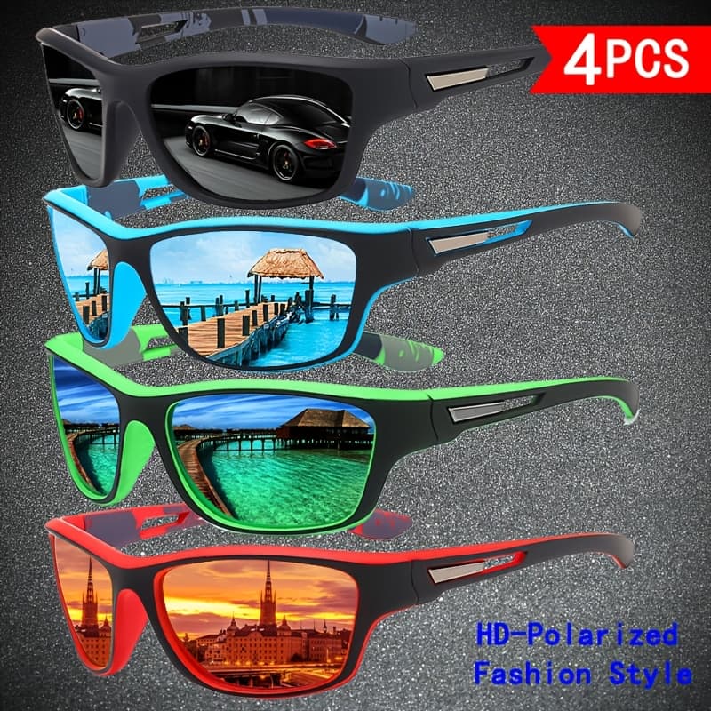 TEMU 4pcs Men's Summer Sports Polarized Fashion Glasses, , Hd Polarized Lenses, Decorative Glasses For Daily Leisure, Activities, Driving, Holiday, Without Battery