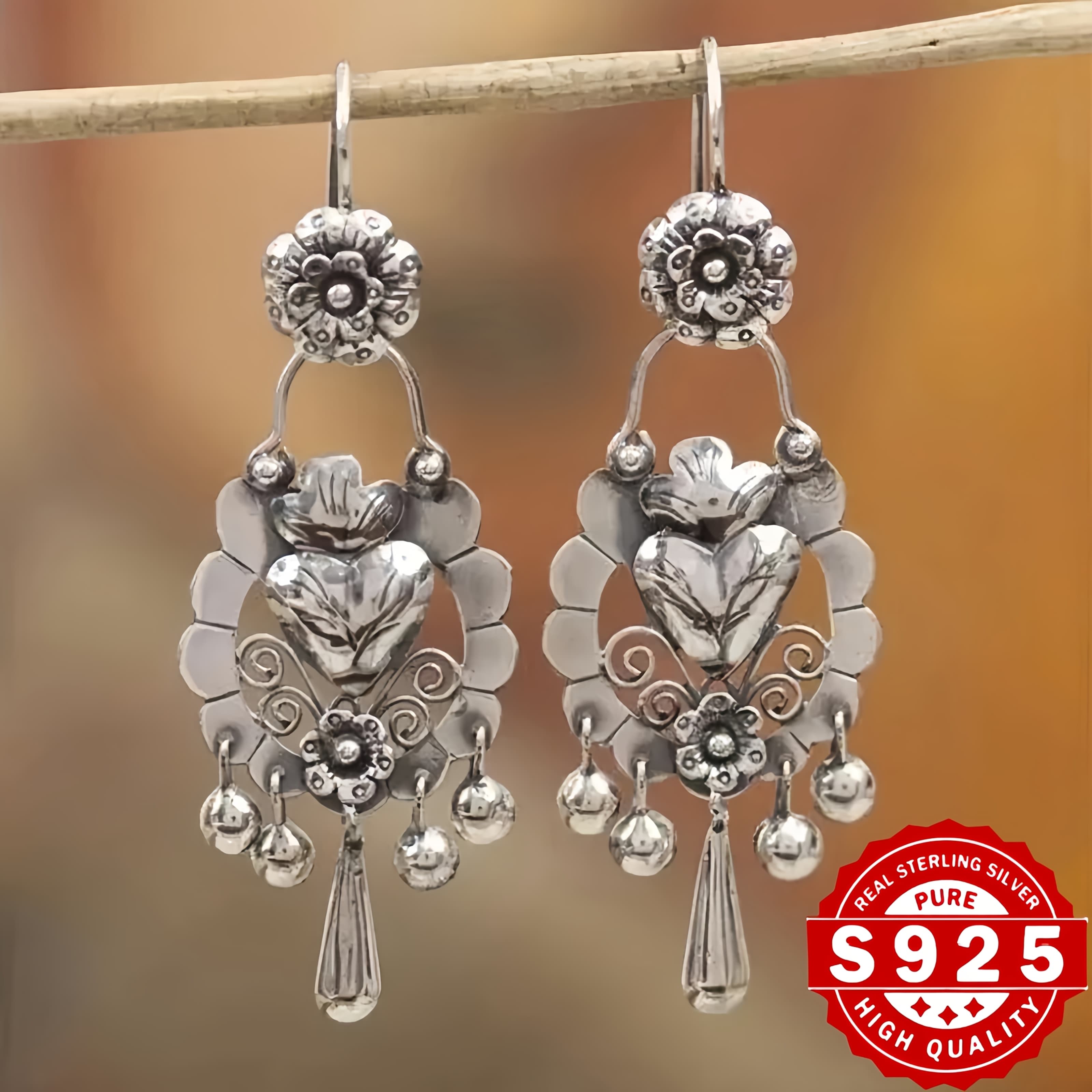 TEMU 2pcs S925 Sterling Silver Fashionable And Unique Retro Bohemian Style Earrings, Ethnic Bohemian Earrings, Valentine's Day And New Year Additions For 2025, For