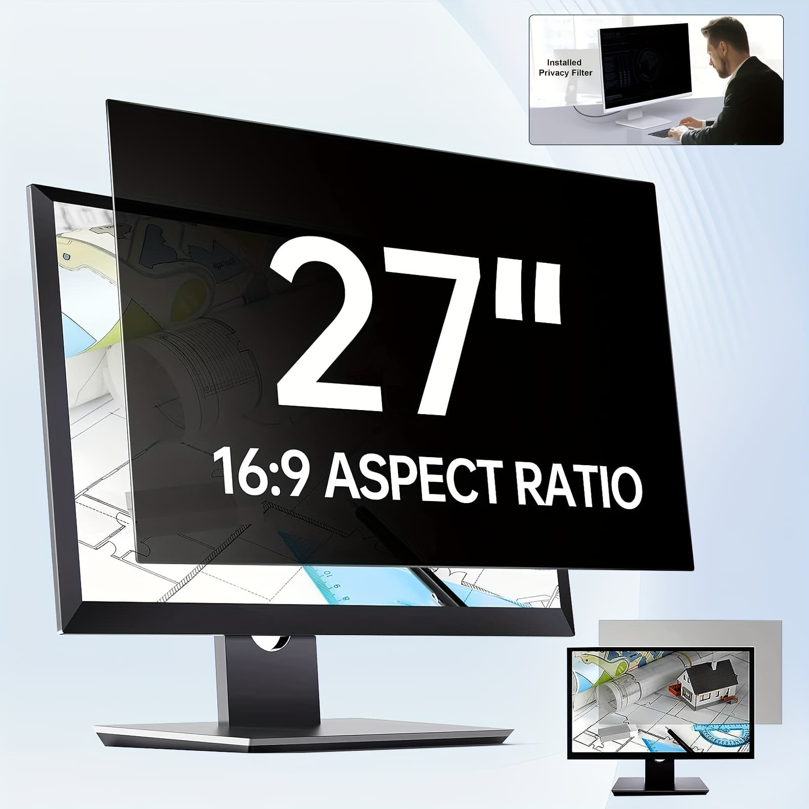 TEMU 27 Inch Computer Monitor Privacy Screen Protector - Removable And Blue Light Filter Shield, 16:9 Anti-scratch Eye Protection For Office/home Privacy, Home , ,