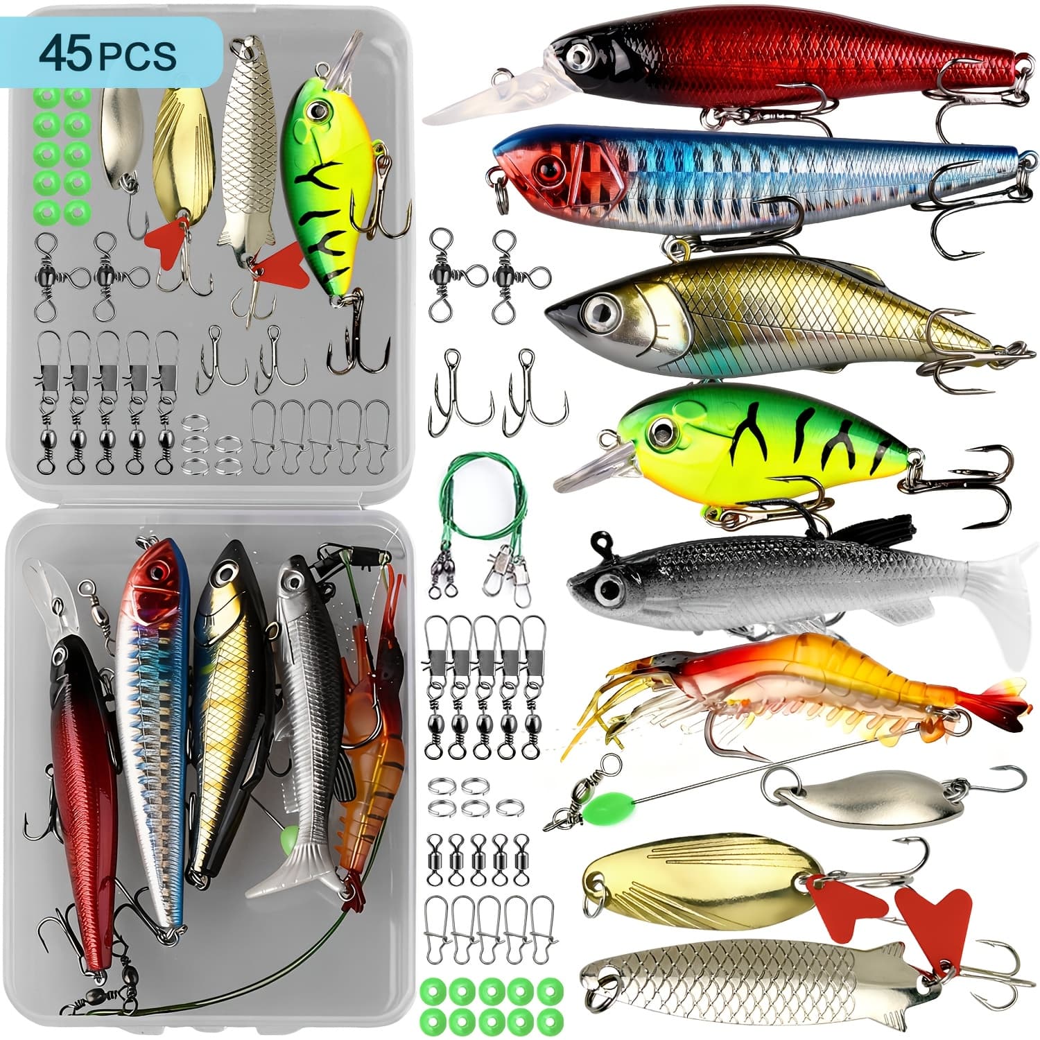 TEMU 45/68/148/224pcs Fishing Lures Kit For Freshwater Baits Tackle Kit Included, Crankbaits, Spoon, Hooks, Weights And Other Additions, Fishing Additions Tackle Kit Gift For Men