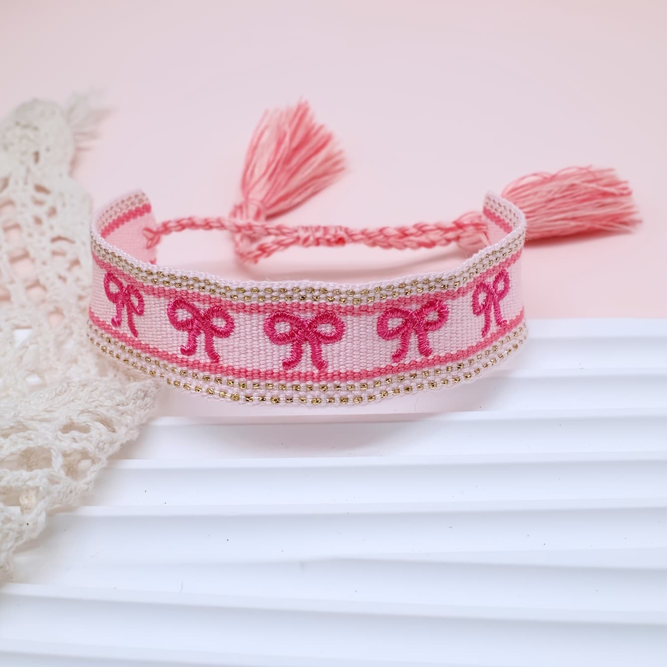 TEMU Chic Boho-inspired Handmade Braided Bracelet With Cute Bowknot - Perfect For Gifts, Parties & Travel, Bohemian Style, Festival,