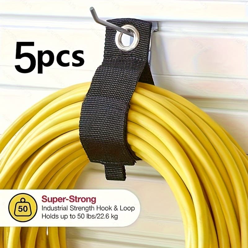 TEMU [heavy-duty Tool Straps] 5pcs Heavy-duty Nylon Tool Straps - Foldable Storage Hanging Bands With Hooks - 50 Lbs Capacity Wall-mounted Equipment Organization For Garages, , And Storage Spaces
