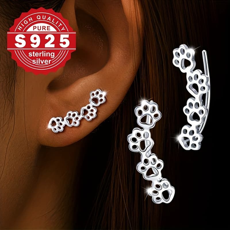 TEMU A Pair Of Women's Earrings, 925 Sterling Silvery, Cute Animal , Unique 3 Footprint Welding, Low Allergy, Suitable For Pet Lovers, Daily Occasions, Celebrating Holidays, Christmas