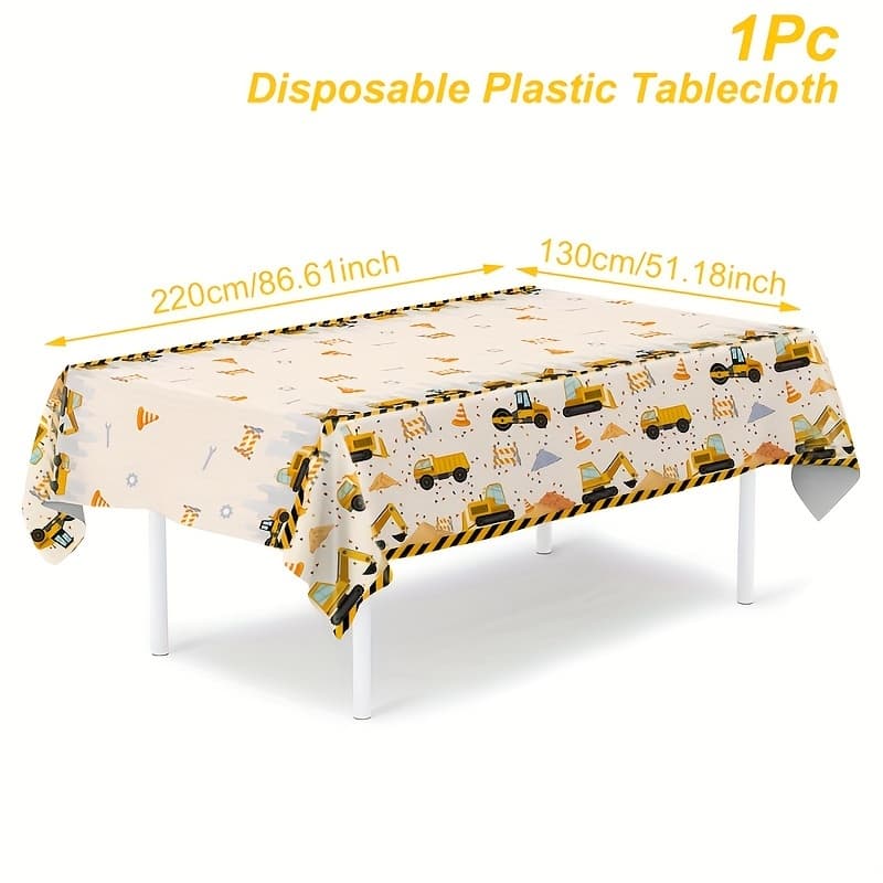 TEMU 1pc, Engineering Vehicles Theme Birthday Tablecover, Truck And Excavator Design Tablecover, Disposable Plastic Tablecloth, Happy Birthday Party Dining Table Decor, Truck Fans Party Decoration