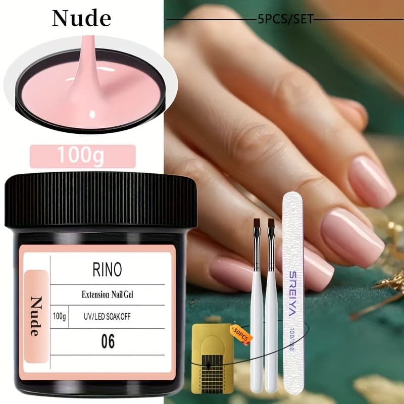 TEMU 5pcs/set 100g White Nail Builder Gel With Nail File, Forms, Big Volume Nail Builder Gel Set, Nude Construction Gel Polish, Soak Off /led Nail Art Varnish, For Manicure, Home Nail Salon Use