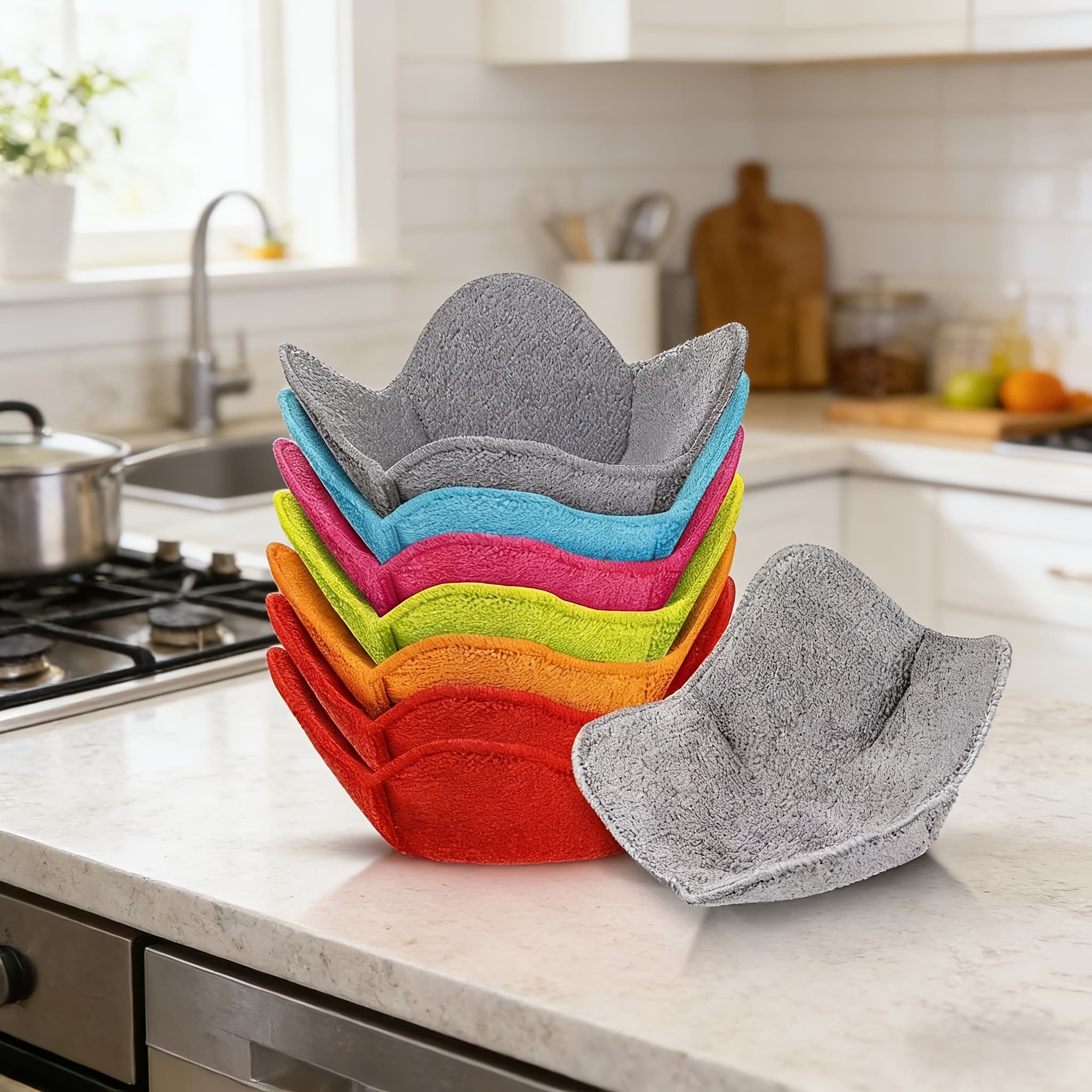 TEMU 3 Random Color Heat-resistant Microwave Bowl Mats- Non-contact , Durable Polyethylene Insulation Mats, Bright Colors(red, Green, Yellow)