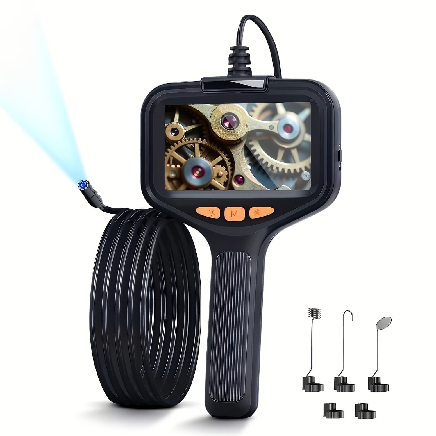 TEMU March -'s Day Gifts Endoscope With Light With Handle, 1080p Endoscope With 4.3" Screen, Semi-rigid Cable, Ip"67" Scope Camera For Pipe, Plumbing, Engine Inspection, Camera Tool,