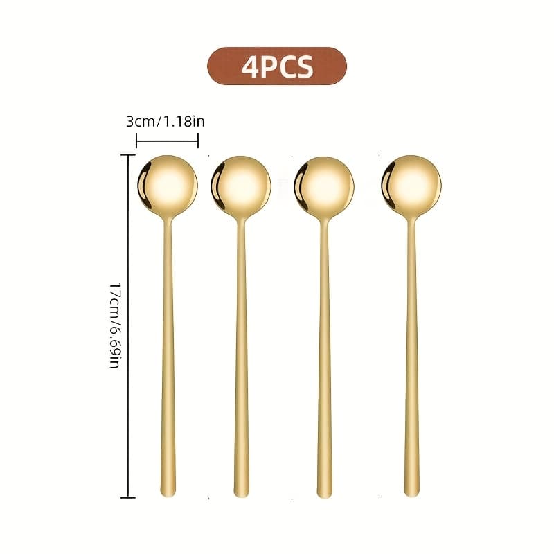 TEMU A Set Of 4pcs Stainless Steel Long-handled Spoons, Stirring Spoons And Teaspoons, Kitchen Utensils