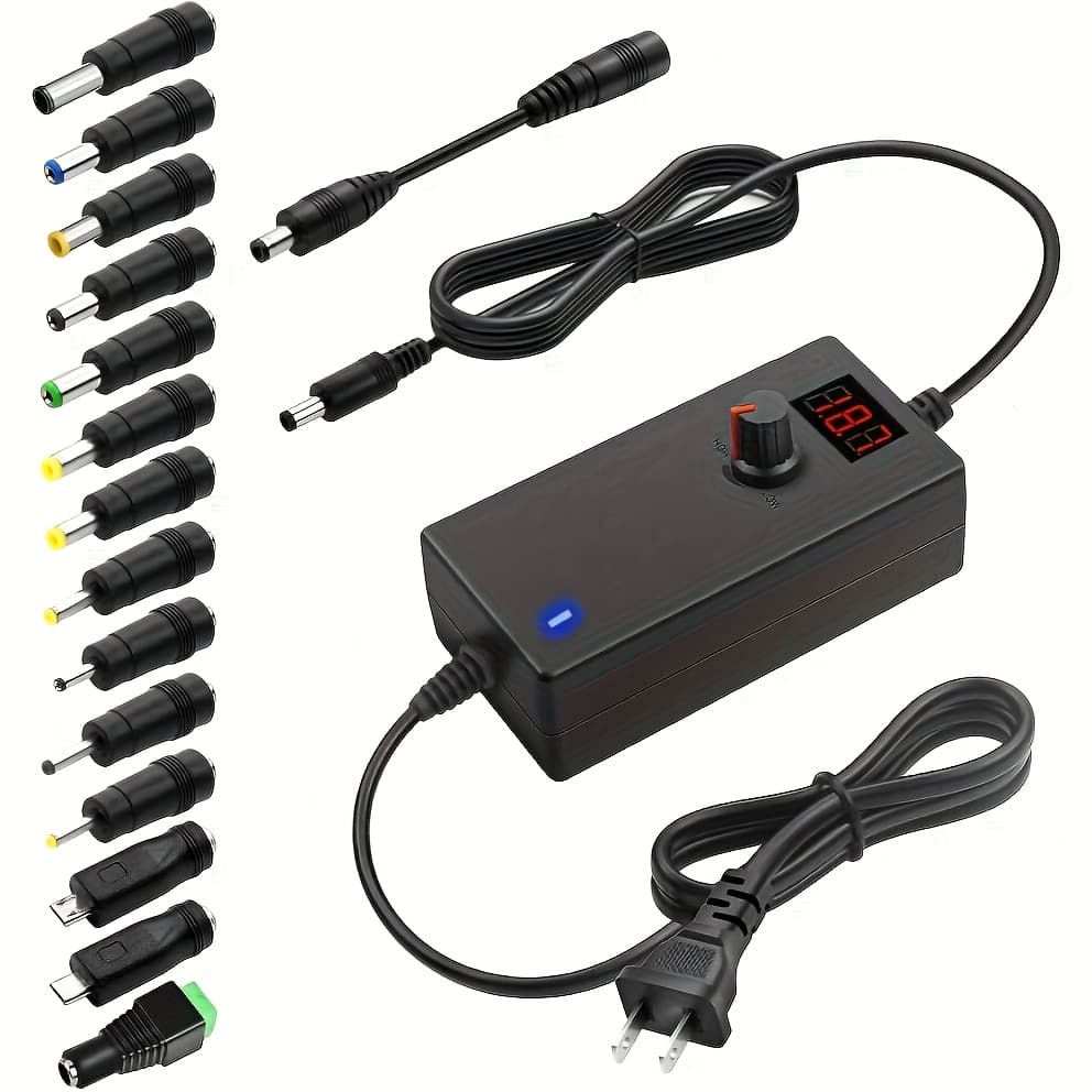 TEMU 24w Ac Adapter 3v-24v 1a Universal Power Adapter 3v 5v 6v 9v 12v 15v 18v 19v 20v 24v 500ma 1000ma Adjustable Power Supply Converter Transformer 100v-240v In With 14 Tips Polarity Converter