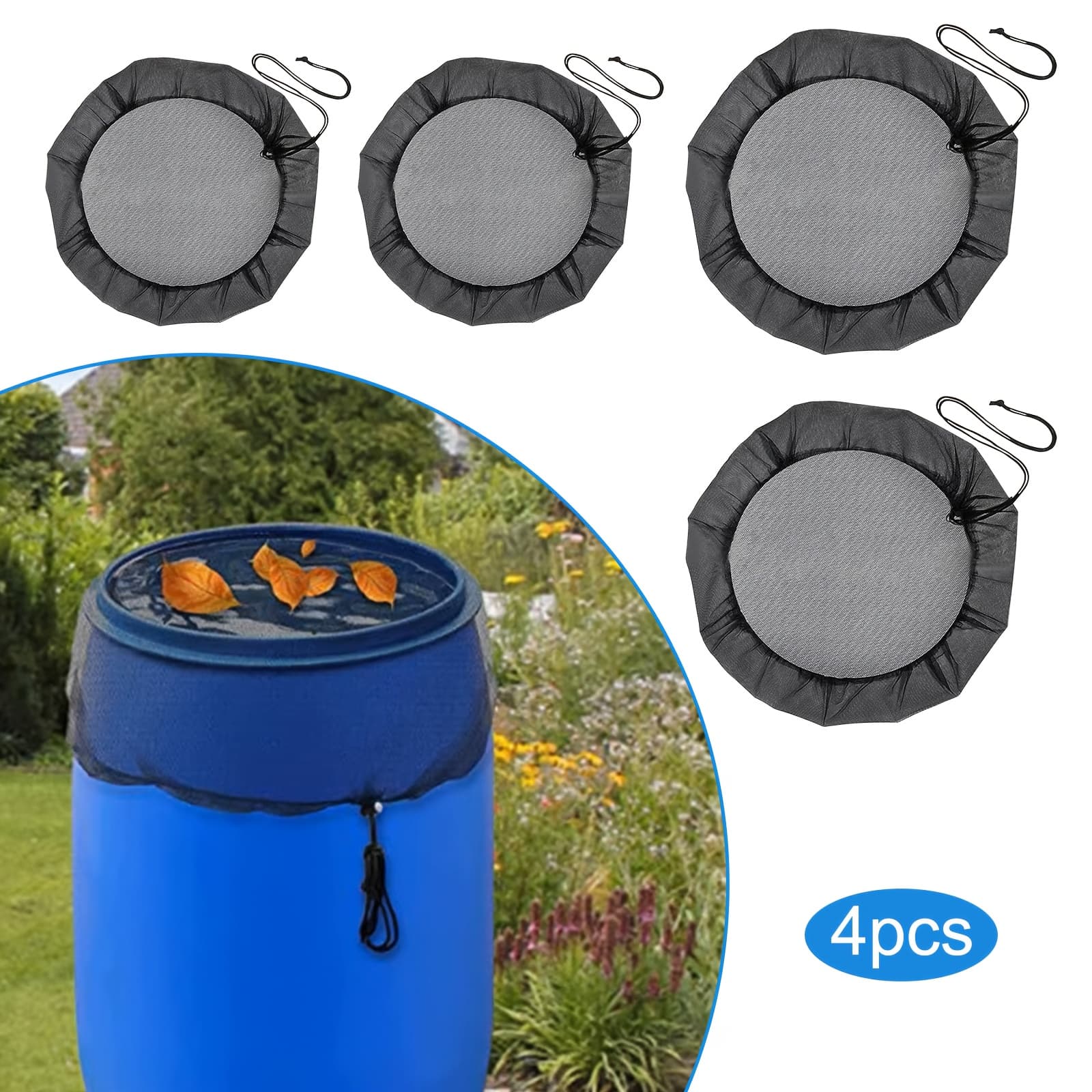 TEMU 4pcs Polyester Rain Mesh Covers, Screen With Adjustable Drawstring, For Insect, Leaf, And Prevention, Ideal For Outdoor Garden & Yard
