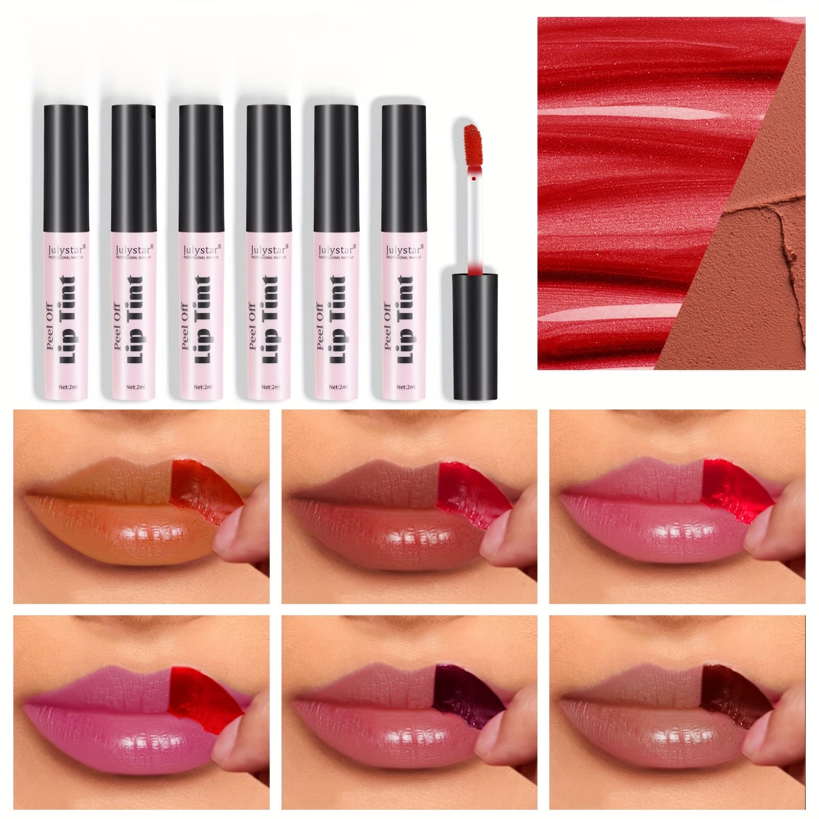 TEMU 6pcs Set -off Lip Tint Set - Long-lasting, Waterproof - High, Non-sticky, Lightweight Formula - Smooth Application, Natural End - Perfect For Tones - Ideal For Daily Use And Special Occasions