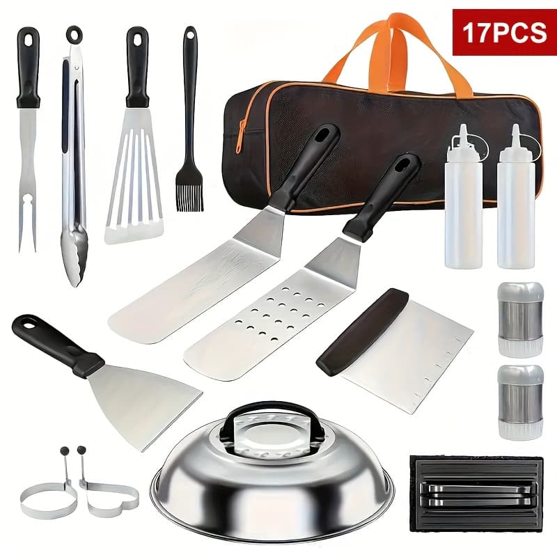 TEMU 34/17pcs Of Barbecue Set, Barbecue Accessories, Teppanyaki, Meat Press Plate, Meat Thermometer, Kitchen Tools, Suitable For Outdoor Barbecue, Parties, Father's Day Gifts