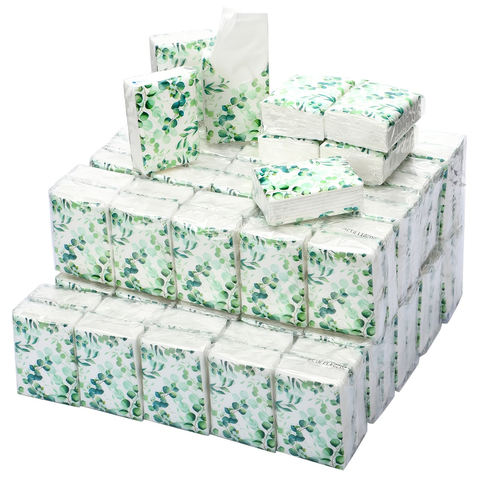 TEMU 100 Pack Travel Tissue Packs Bulk 1000 Sheet Small Personal Facial Tissues 3 Ply Pocket Tissues Cute Individual Facial Tissue Packs For Wedding Party Favors(eucalyptus Leave)