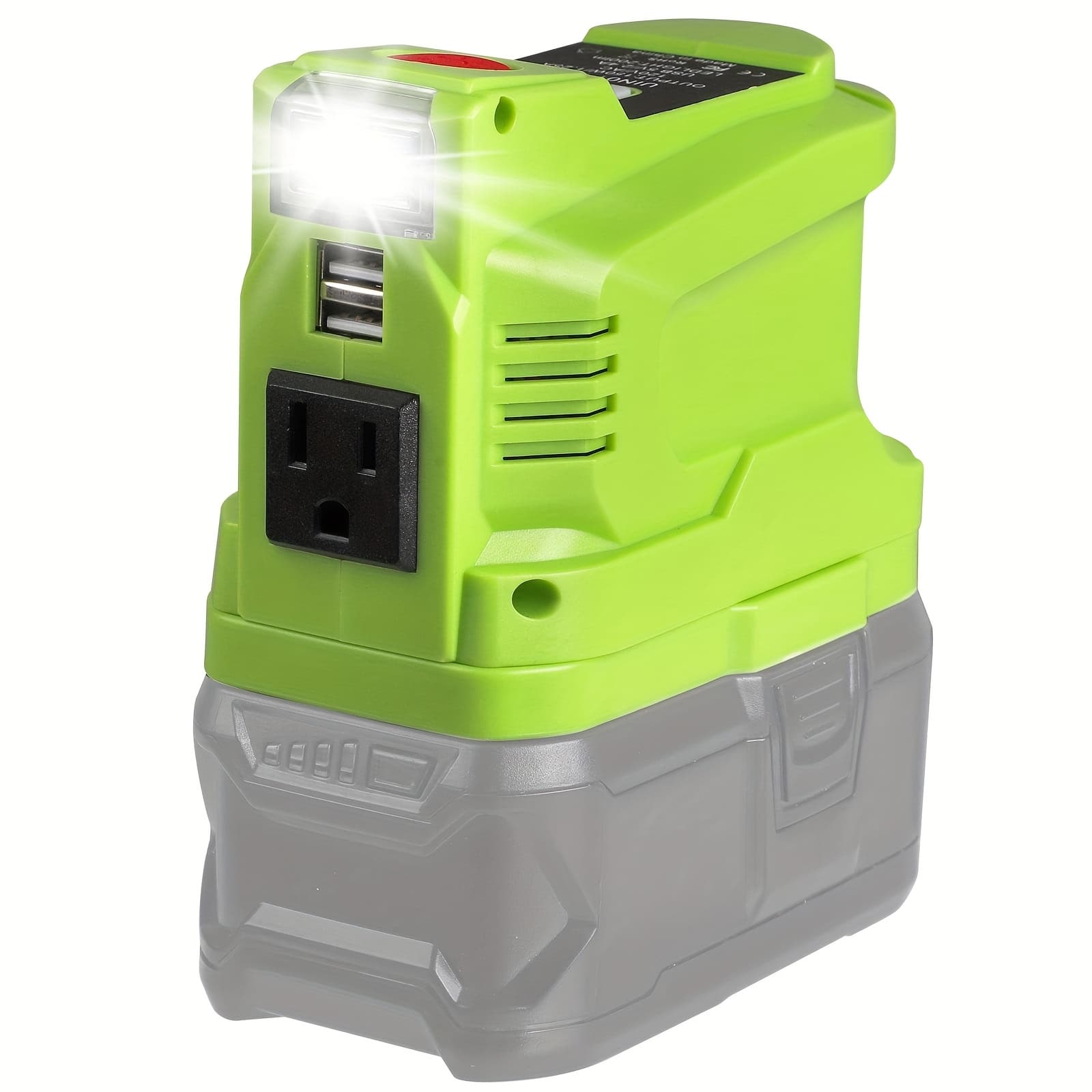 TEMU 180w Mobile Power Inverter Designed For Ryobi 18v Batteries, Serving As A Generator With 2 Usb Ports, An Led Light, And An Ac Outlet, 18v To Ac 110-120v With A Modified Sine Wave