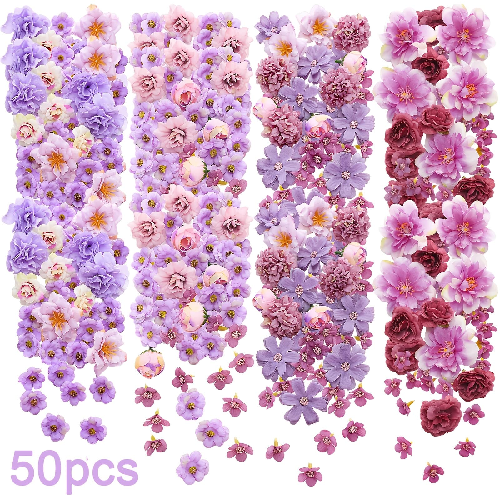 TEMU 50pcs Small Flowers For Crafts Faux Flowers Artificial Silkyy Fabric Floral Daisy Peony Floral Decorations Wreath Additions For Wedding Home Decor