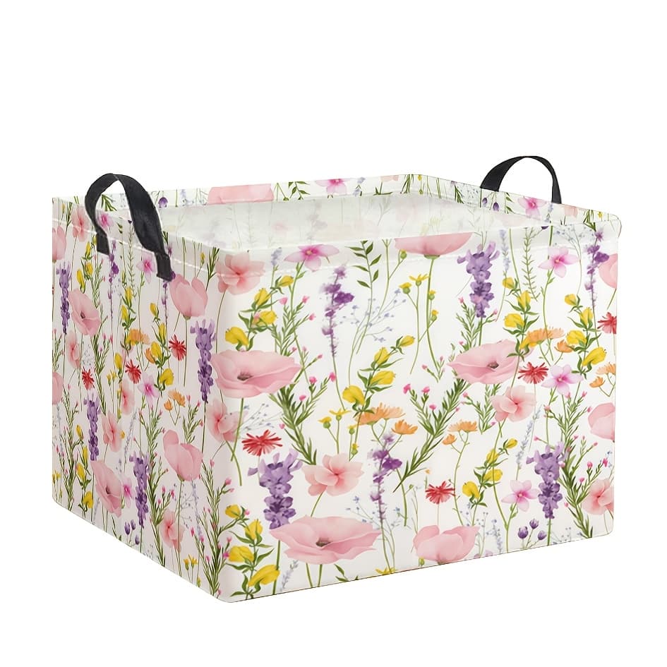 TEMU 1pc Dokriy Foldable Fabric Storage Basket With Watercolor Print - Square Organizer Bin Suitable For Home, Closet, Laundry &, Sturdy Suitable For , Foldable Basket With Sturdy Frame