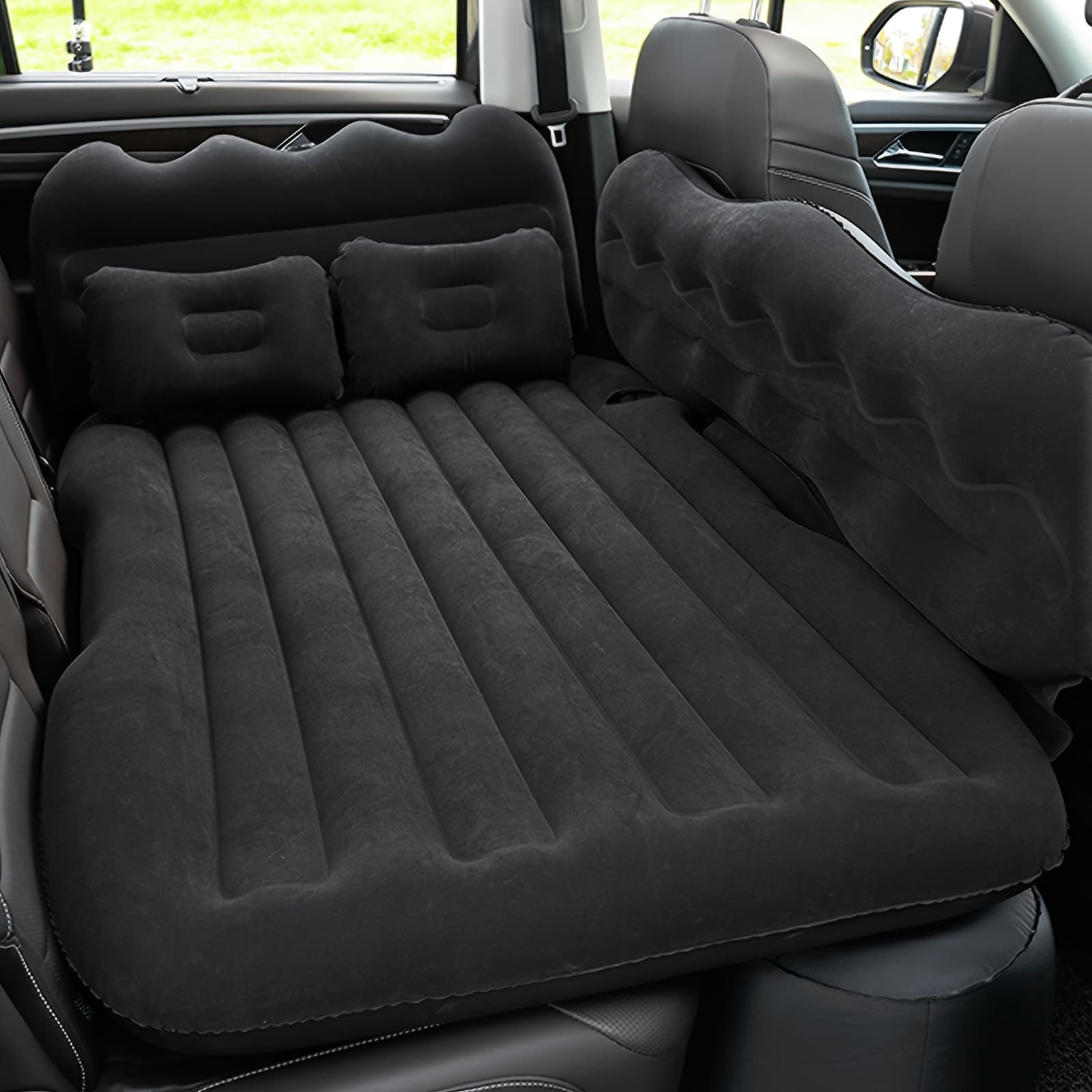 TEMU Portable Foldable Car Air Bed Kit With Pvc Surface - Includes Air Pump & 2 Pillows, Ideal For Outdoor Travel & Camping, Easy Cushion Conversion For Vehicle Interiors, Foldable Bed