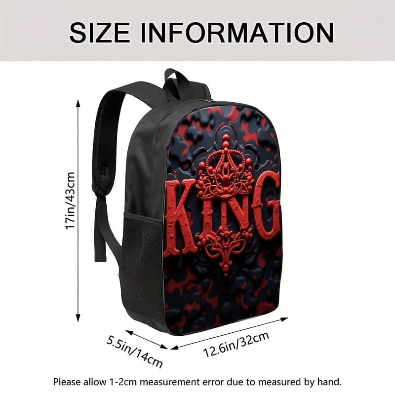 TEMU 1 Summer Printed Men's Backpack - "king" Design, And Black Blocks, Cool And Practical, Suitable For Students And , Backpack | Backpack, Valentine's Day Gift