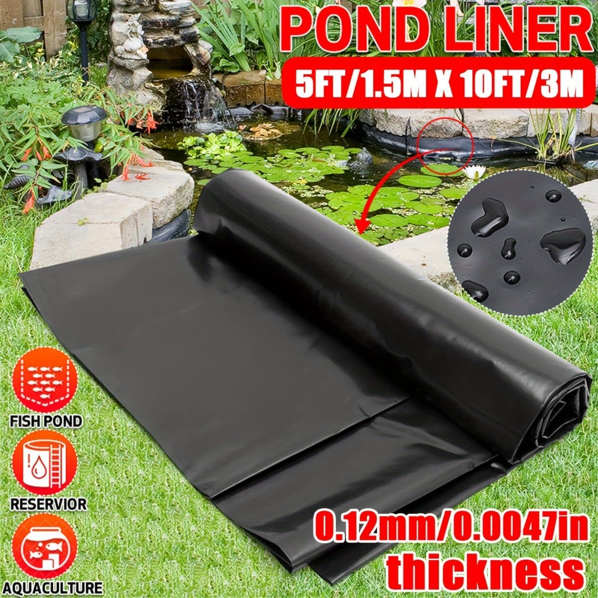 TEMU 1pc Pond Liner, Black Anti-seepage Film With Durable Plastic Film Material, For Ecological Fish , Waterfalls, Koi , And Water Gardens