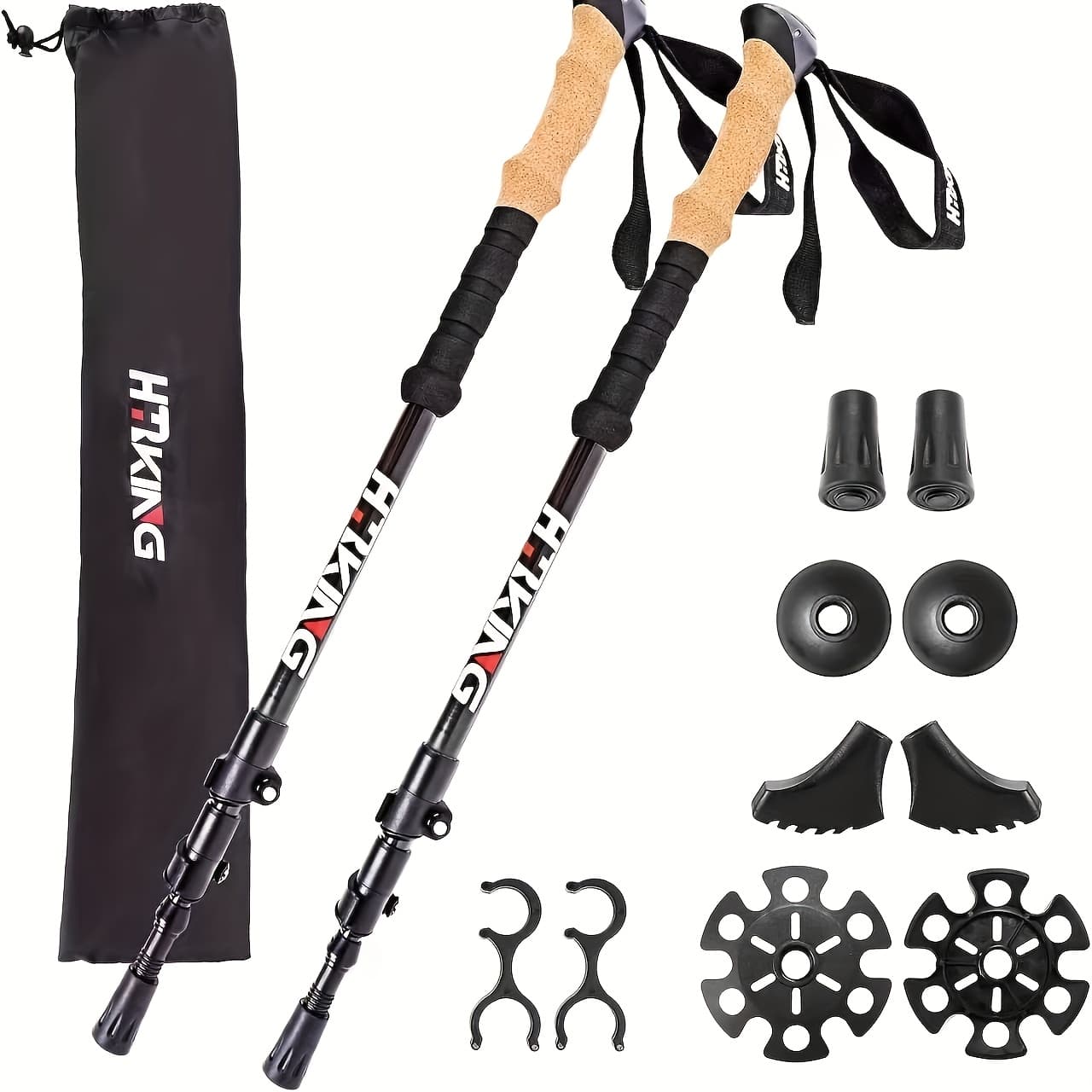 TEMU Lightweight And Collapsible Trekking Poles Made Of 100% Carbon Fiber, Featuring Cork And Eva Foam Handles Along -adjust Flip Locks