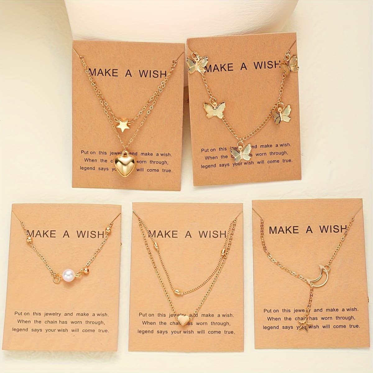 TEMU Set Of 5 Necklaces Featuring Pearl , Heart, And Moon Pendants, Perfect For Women' Light Luxury, Party Attendance, Vacation, Or Dating Gifts (includes Cardstock)