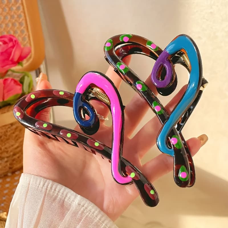 TEMU 2pcs Simple Elegant Oil-drip Color Heart-shaped Hair Claw Clips, Spring/summer Women' Grip Shark Clip Comfortable And Durable For