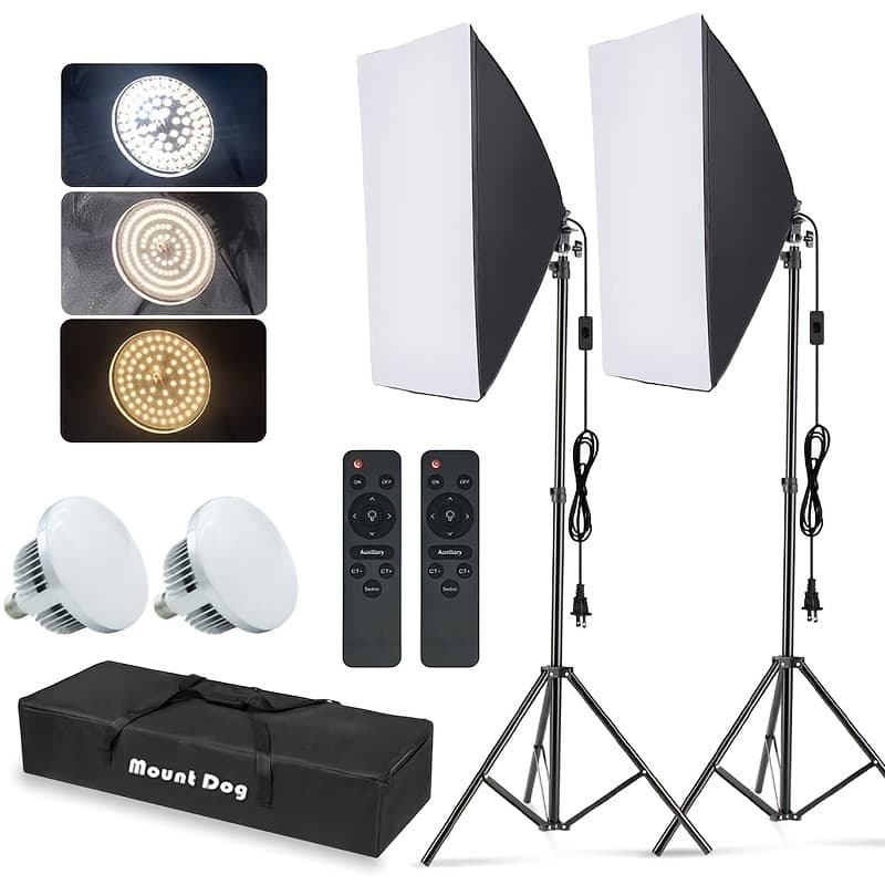 TEMU Softbox Lighting Kit, 2x19.7"x27.5" Photography Continuous Lighting System With 2pcs 85w 5700k E27 Socket Led Bulbs And Remote For Portrait Product Fashion Photography