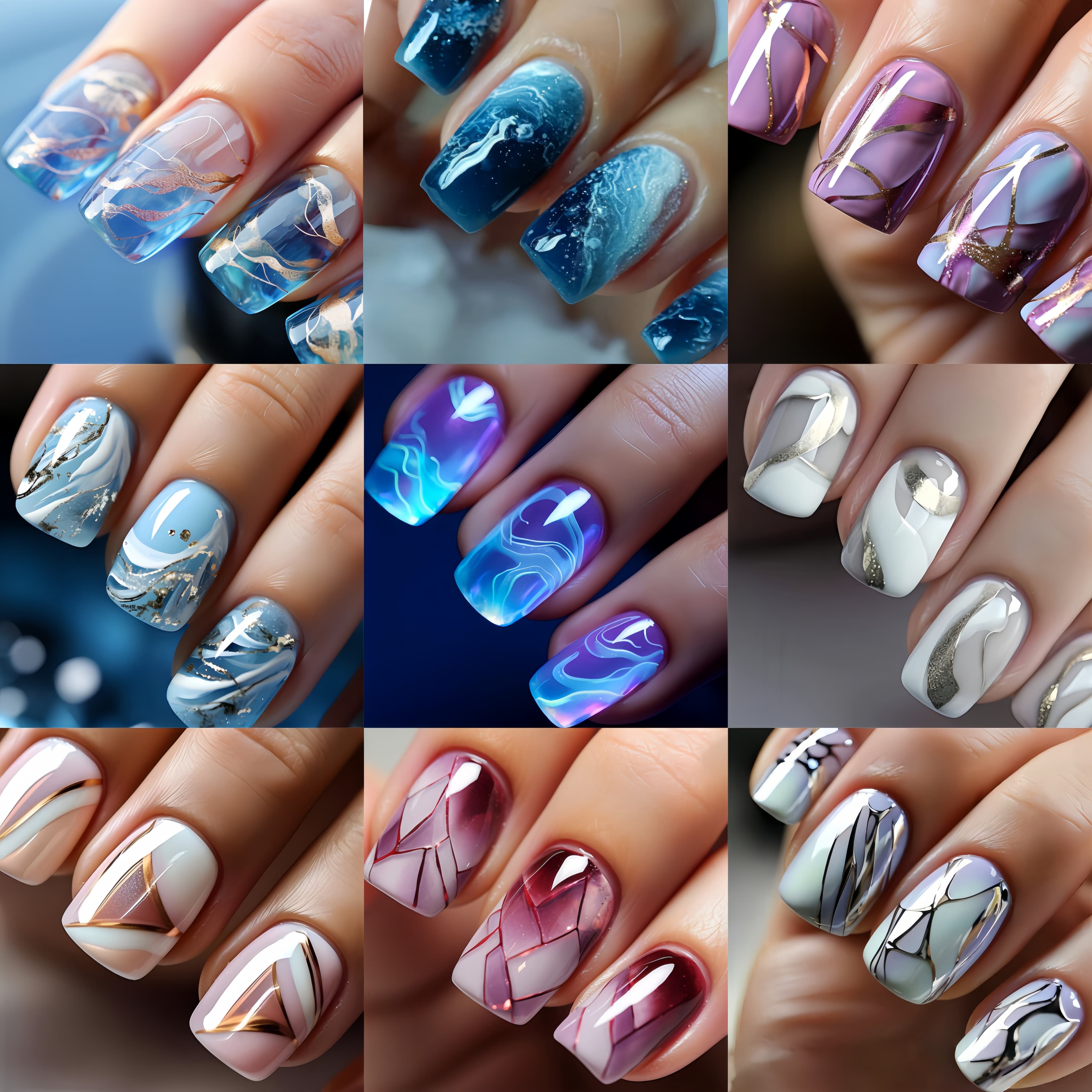 TEMU 216pcs Press-on Nail Set, Mixed Color Medium Length, Glossy Finish With Stripe & Gradient Patterns, Reusable Fake Nails