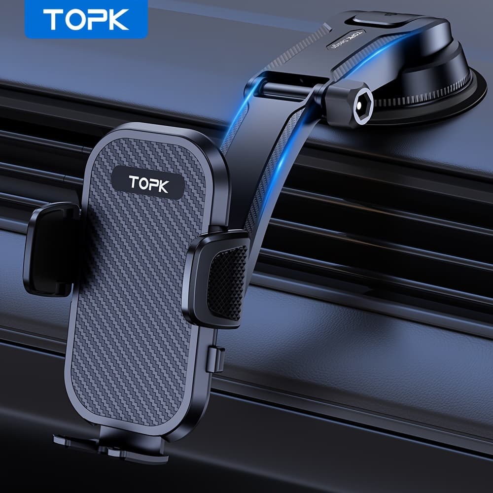 TEMU Topk Car Dashboard Phone Holder, Adjustable Mount For Cell Phones, Compatible With All Models, Positioned Horizontally Or