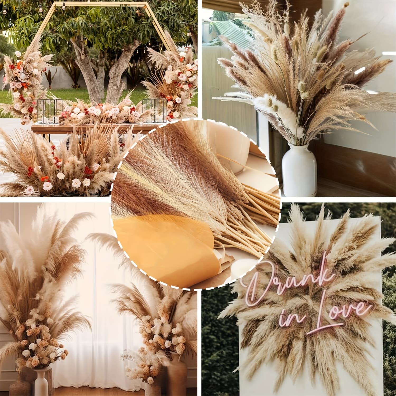 TEMU 27pcs Beige And Brown Pampas Grass, 21.6in Fluffy Artificial Colored Pampas Grass Short Blush Fake Pampas Stems Vase Filler Flower Arrangement For Home Wedding Centerpieces Boho Decor