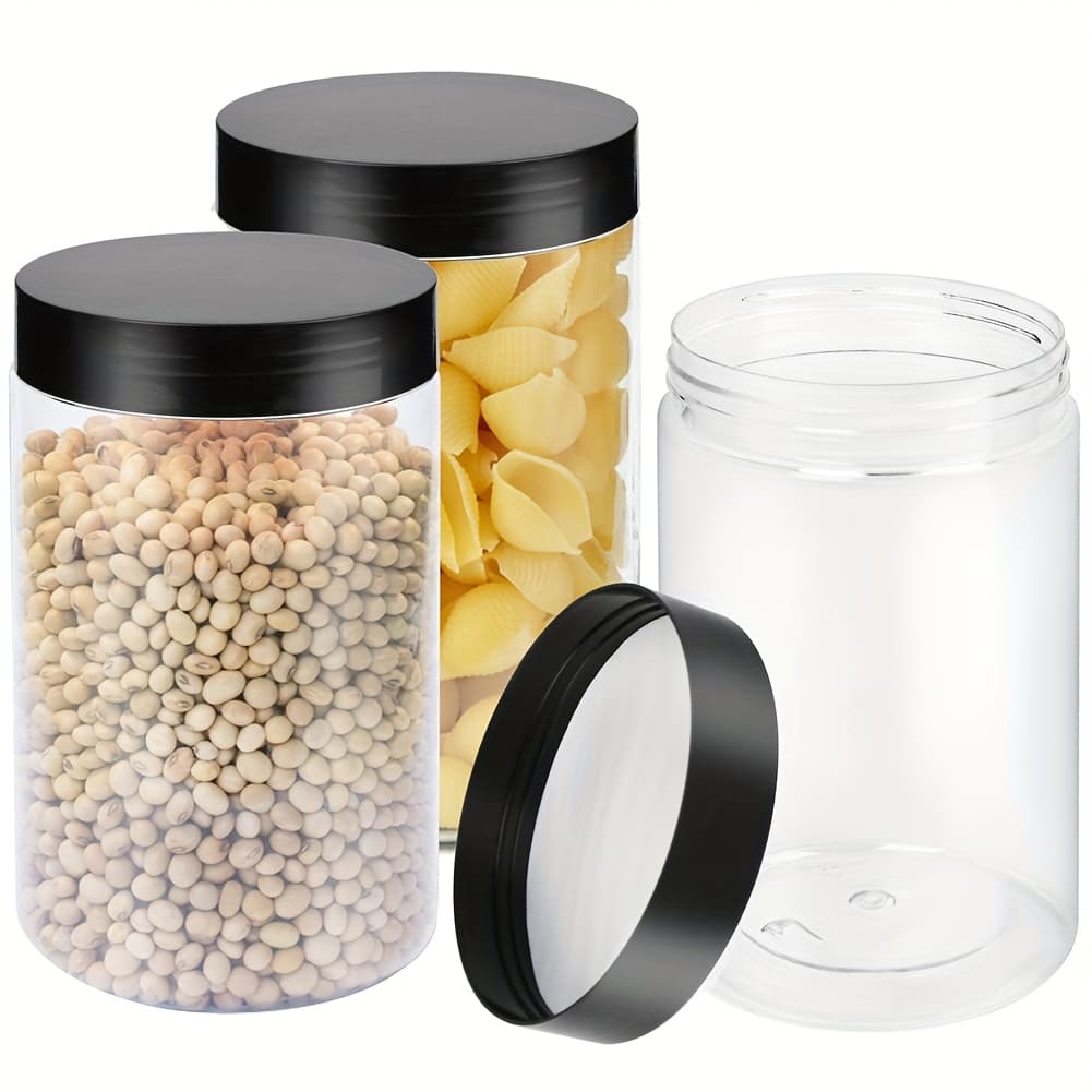 TEMU Lotfancy Plastic Jars With Lids, Clear Mason Jars, 3pcs 800ml/ 27oz Storage Containers, Leakproof Slime Containers For Peanut, Spice, Honey, Cookie, Candy And Food
