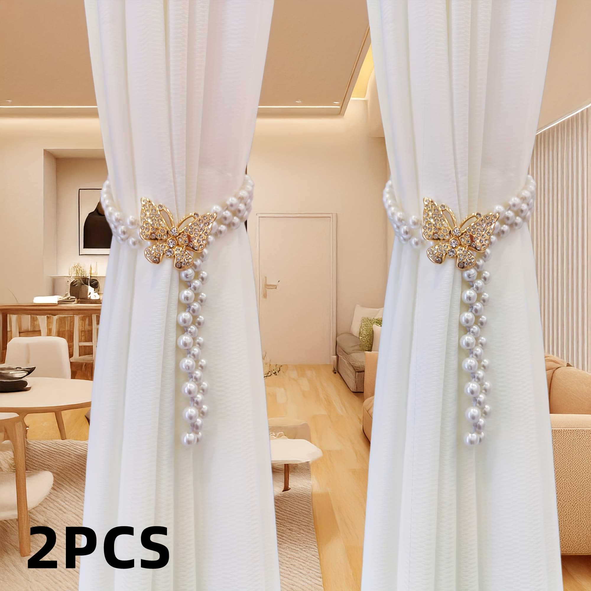 TEMU 2pcs Curtain Tiebacks, Adjustable Elastic Ties, Light Decor Drawstrings, Versatile Curtain Accessories, Essential For Simple Living Room And Bedroom Decor
