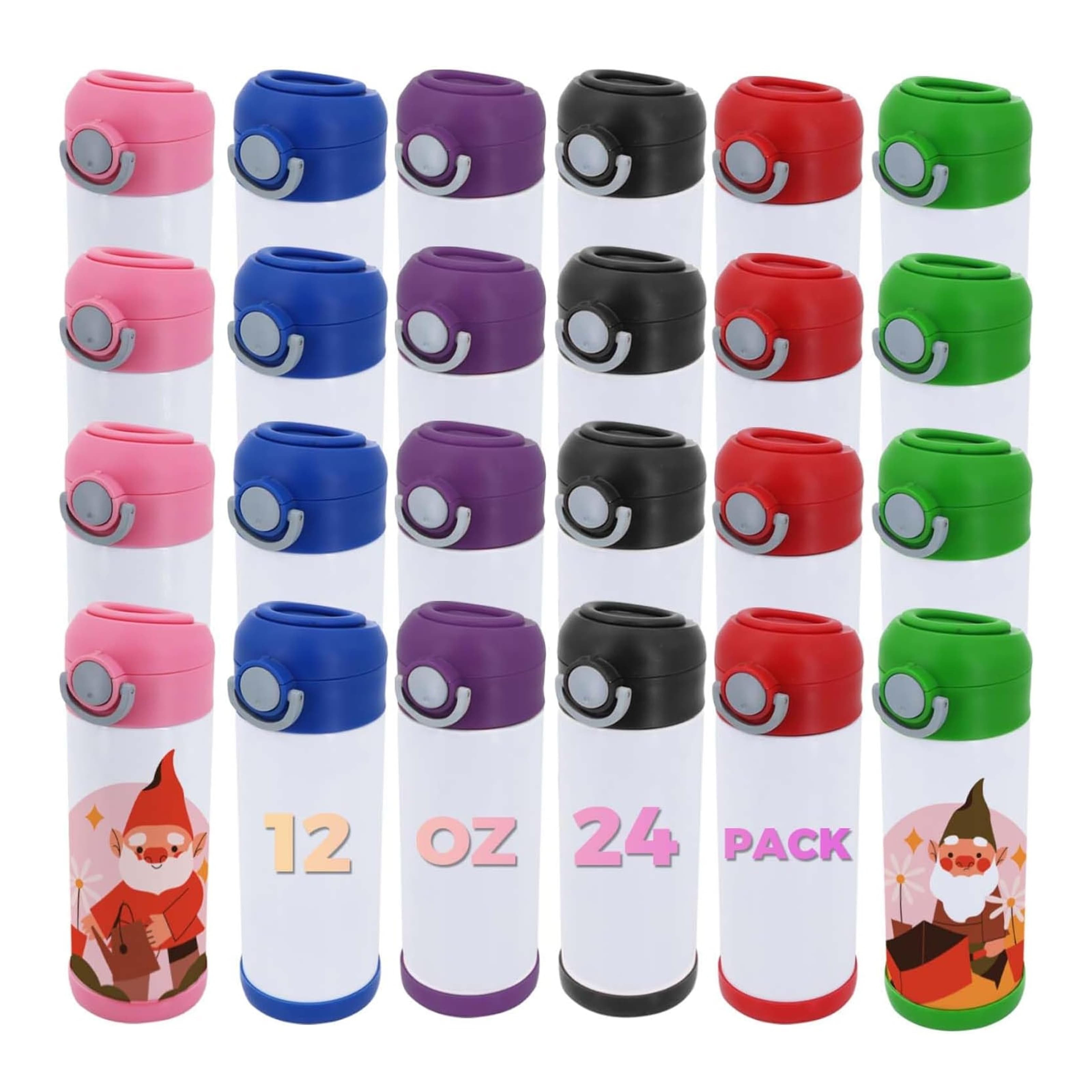 TEMU 24pcs Mixed Colors 12 Oz Sublimation Tumblers Cups, Straight Blank Bottles Double Wall Spill-proof Cups With Straw Lid, Gifts For Father's Day Day Party 348ml/11.8oz