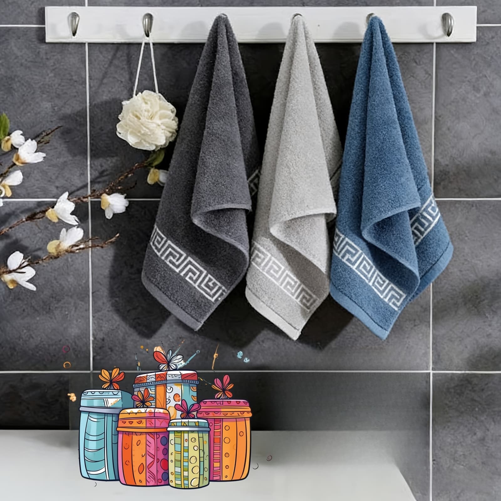 TEMU 3 Deluxe Towels | 3 Colors, Soft Deluxe Bathroom Towels, High Quality, Absorbency Quick Drying Adult Hand Towels, Decorative Hand Towels For Spa, Gym, Home, Light Towels