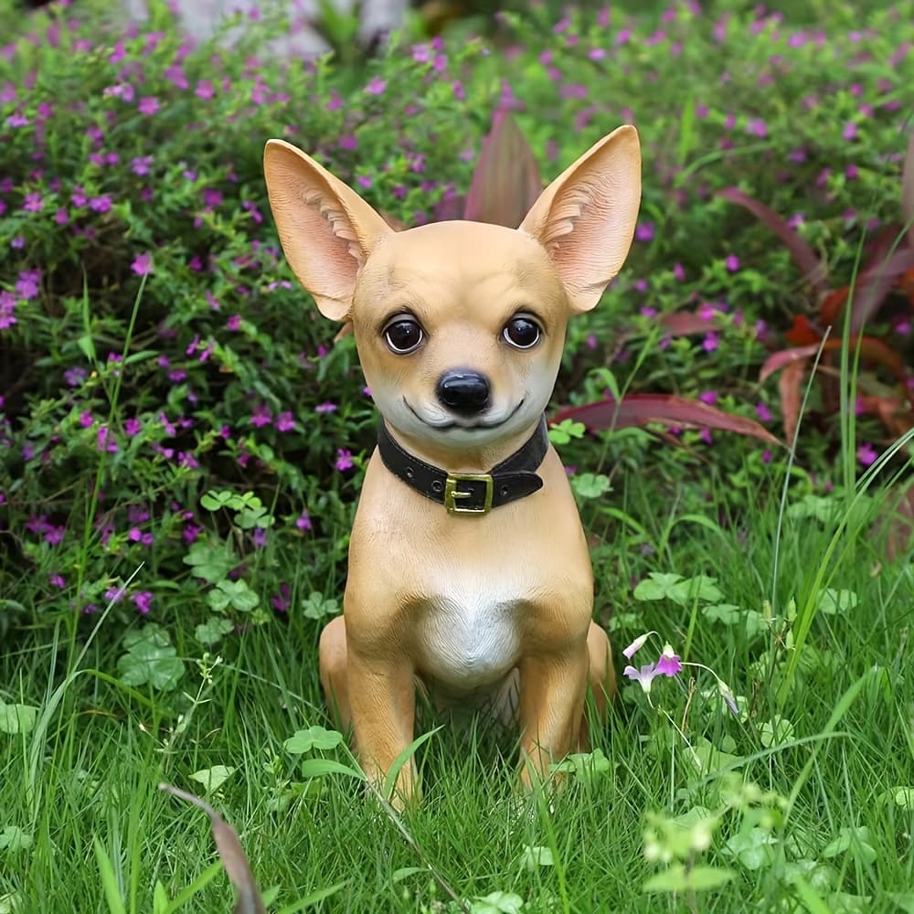 TEMU A Lifelike Chihuahua Dog Garden Statue, Handcrafted Resin Dog Sculpture, Outdoor Lawn Decoration, Adorable Animal Decor Gift, Perfect For Garden Display