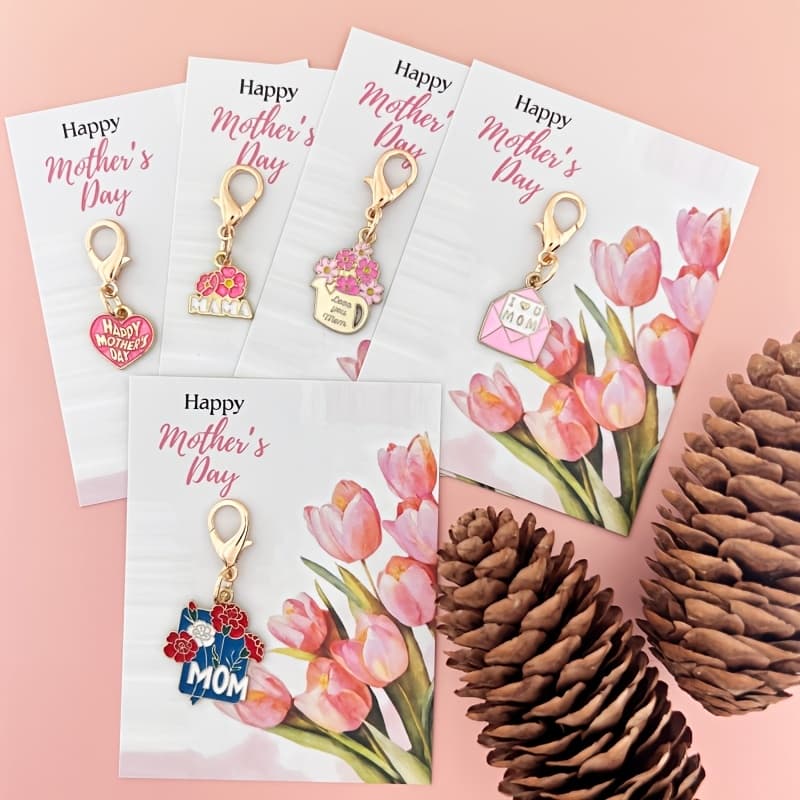 TEMU 2d Flat 10pcs/5sets Gift Multi-style Alloy Keychain Set, Includes Greeting Card, Lobster Clasp/ Alloy | For Students/workers/ | Suitable For , , Day
