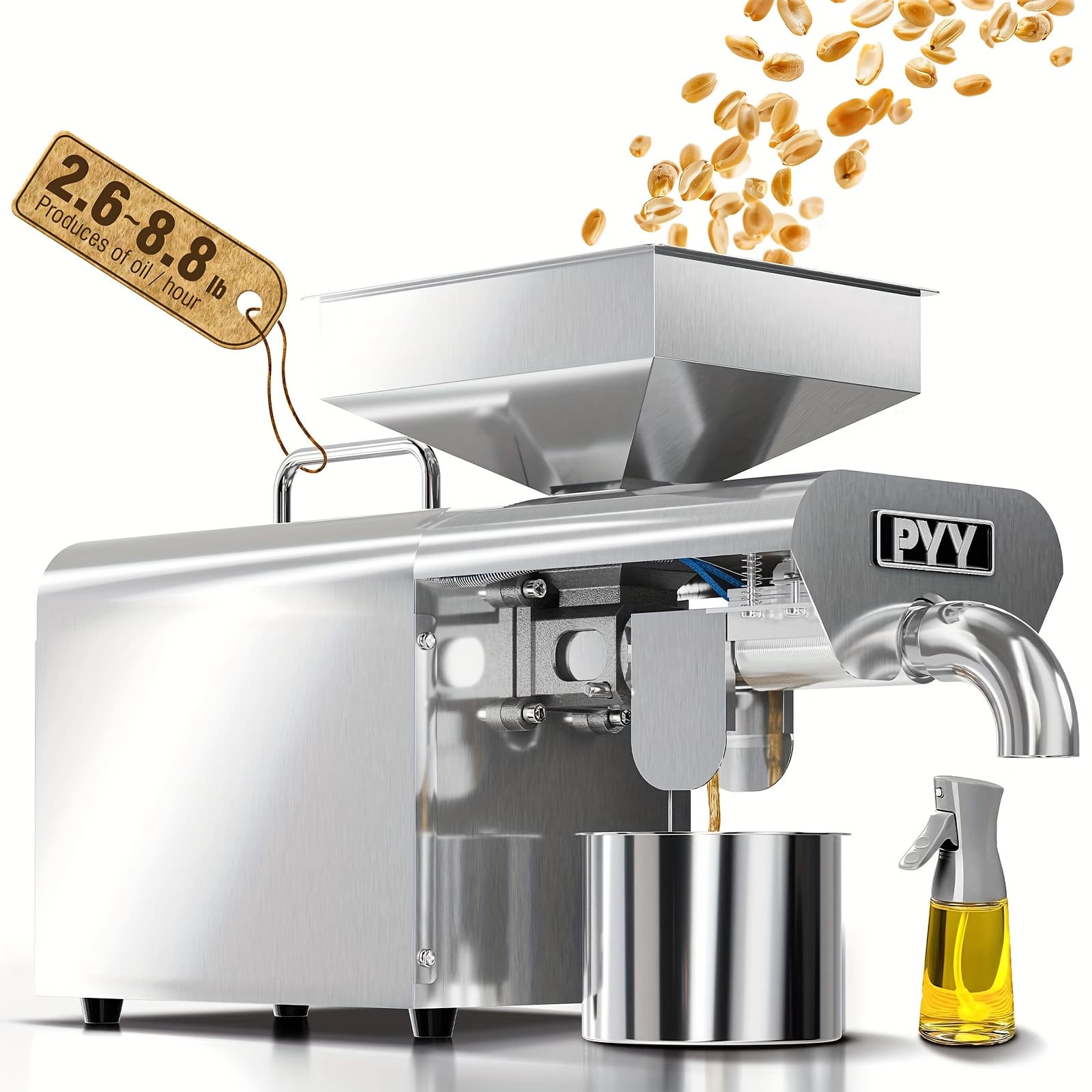 TEMU Oil Press Machine - Automatic Electric Oil Maker For Home Commercial, 750w Cold And Seeds Nuts Oil Press Mill, Stainless Steel Household Oil Maker For